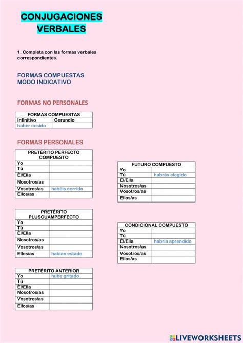 Conjugaciones Y Tiempos Verbales Worksheet Live Worksheets