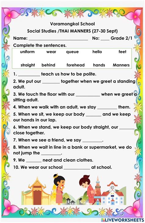 Thai Manners Interactive Worksheet Live Worksheets