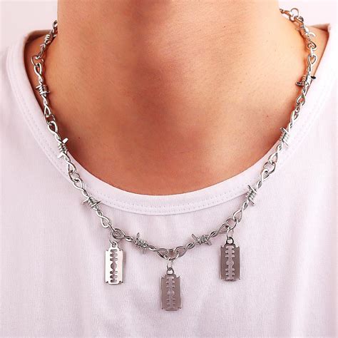 Hip Hop Personality Blade Thorns Chain Necklace Punk Cool Razor Blade