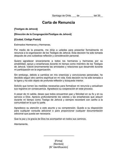 Carta De Renuncia A Los Testigos De Jehova Ejemplos