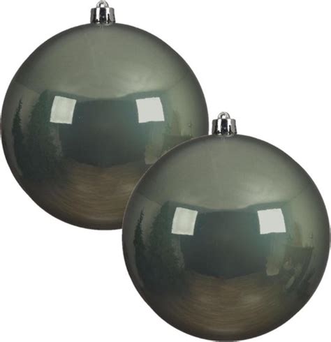 2x Grote Salie Groene Kunststof Kerstballen Van 20 Cm Glans Salie