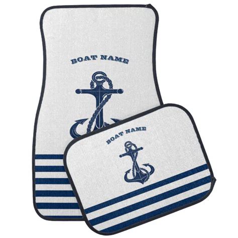 Nautical Boat Name Anchor Navy Blue White Stripes Car Floor Mat Zazzle