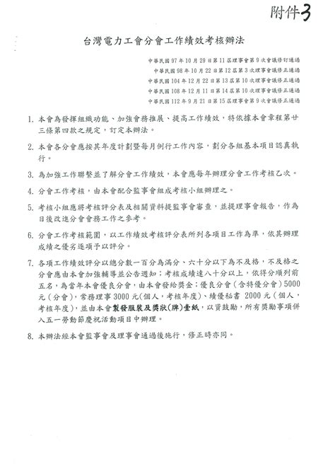 台灣電力工會第15屆監事會第8次臨時會會議紀錄 台灣電力工會