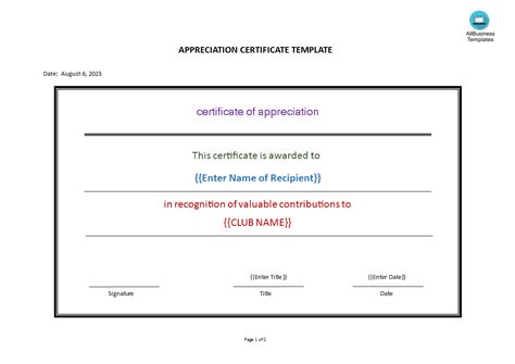 Appreciation Certificate template | Templates at allbusinesstemplates.com