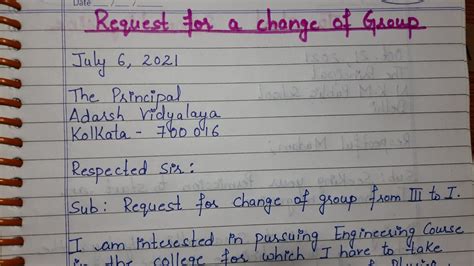 Letter Of Request For A Change Of Group Write A Letter On Request