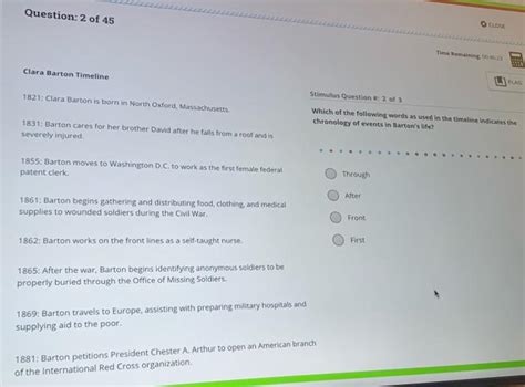 Question: 2 of 45 Clara Barton Timeline 1821: Clara | Chegg.com