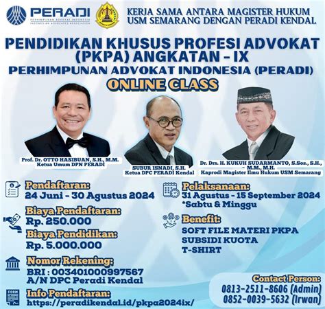 Pendaftaran Pkpa Peradi Kendal Angkatan Ke Ix Tahun Online Class