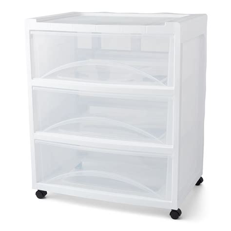 Mainstays Rolling Three Drawer Storage Organizer Cart White Clear