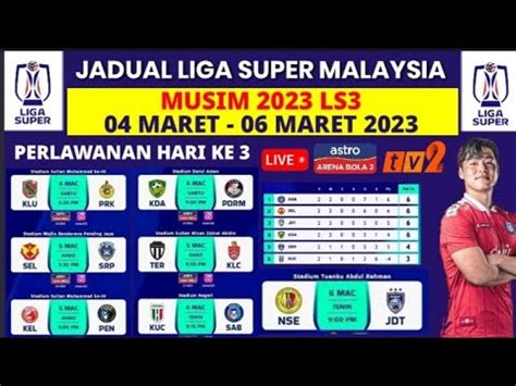 JADUAL PERLAWANAN KE 3 LIGA SUPER MALAYSIA 2023 Johor Darul Ta Zim Vs