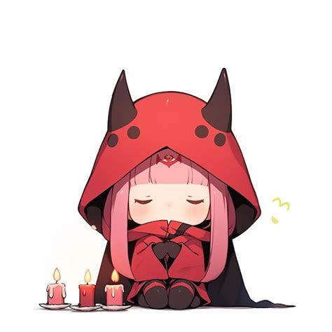 Premium Photo | Anime girl with devil horns sitting on the ground with a candle generative ai