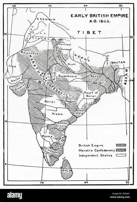 Map showing areas controlled by British in India and Ceylon, 1805 Stock ...