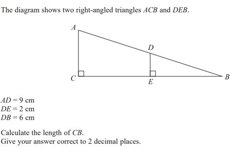 Solved The Diagram Shows Two Right Angled Triangles Acb And Deb A D