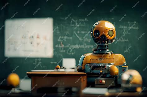 Premium Photo Futuristic School With Robot Teacher Or Scientist Ai