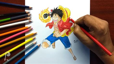 Drawing Monkey D Luffy Red Hawk With Colour Pencils One Piece