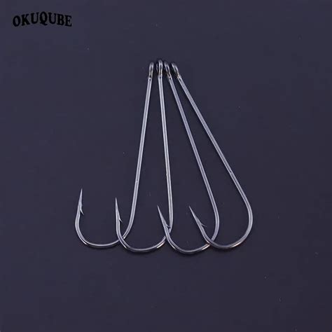 50pcs Lot Fishhooks High Carbon Steel Long And Straight Shank Barbed