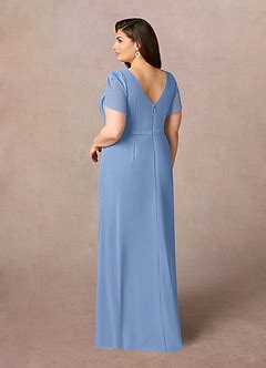 Azazie Marianne Steel Blue Sheath V Neck Pleated Chiffon Dress Azazie CA