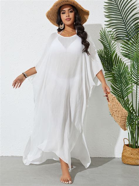 Shein Swim Vcay Plus Solid Batwing Sleeve Cover Up Dress Without Bikini