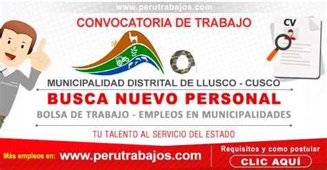 CONVOCATORIA MUNICIPALIDAD DE LLUSCO 12 Puestos De Trabajo Empleos 2023