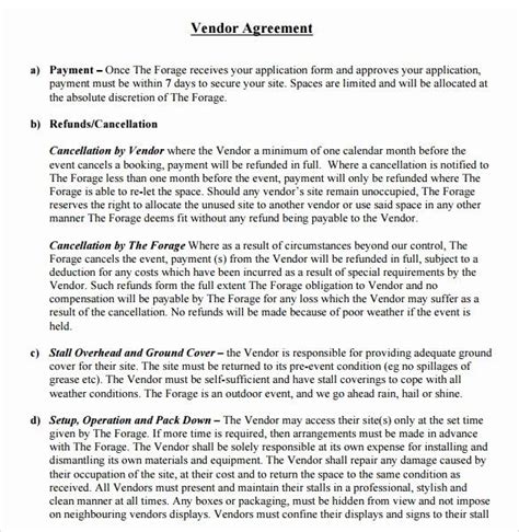 A Vendor Agreement Is Shown In This Document