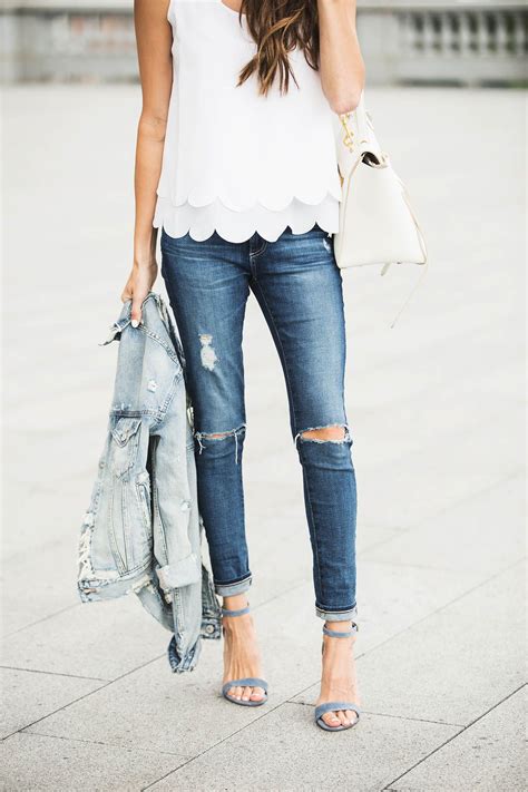 Blue Jeans Top Combination Ripped Jeans Slim Fit Pants Blue Jeans