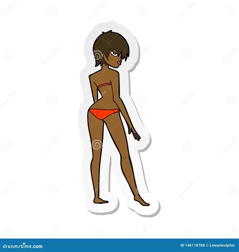 Sticker Of A Cartoon Woman In Bikini Stock Vector Illustration Of