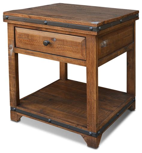 Addison Rustic Solid Wood End Table Industrial Side Tables And End