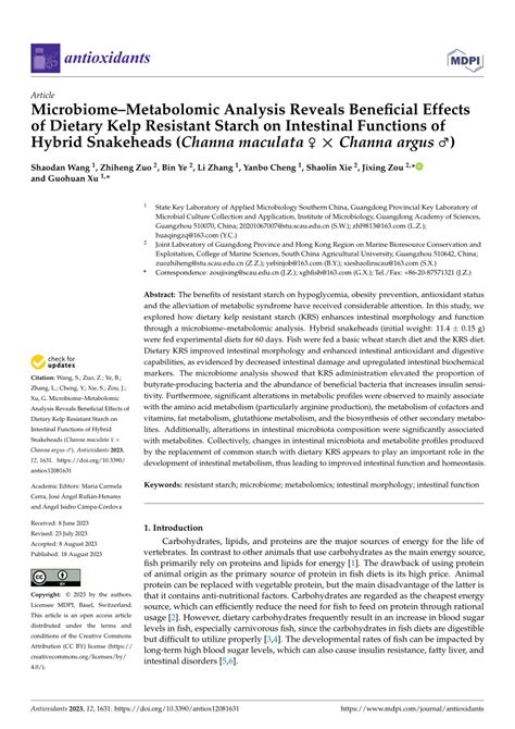 Pdf Microbiomemetabolomic Analysis Reveals Beneficial Effects Of