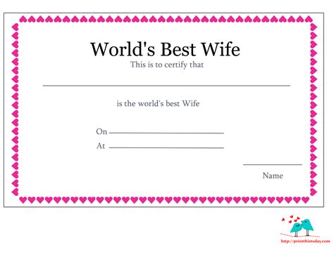 Free Printable Worlds Best Wife Certificates