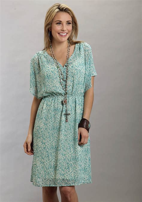 Stetson Turquoise Printed Chiffon Flowing Western Dress