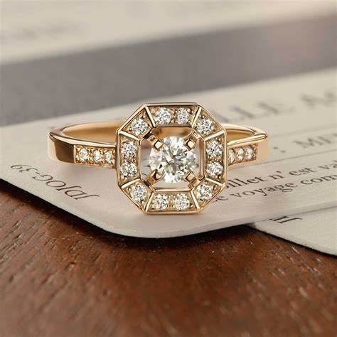 Bague Or Rose Diamant Art D Co Rond Mm Gemmyo