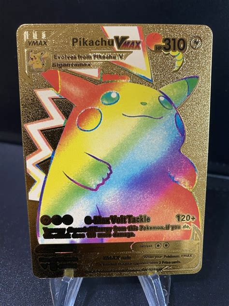 Mavin Rainbow Pikachu Vmax Gold Foil Fan Art Pokemon Card Display Card