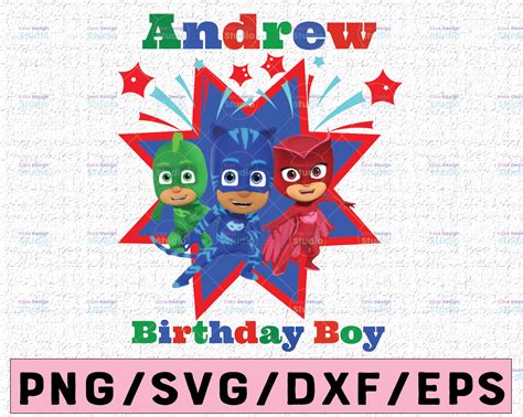 Personalized Name Birthday Boy PJ Masks PNG Iron On Transfer