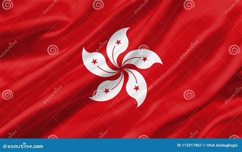 Hong Kong Flag Waving With The Wind 3d Illustration Stock Illustration Illustration Of