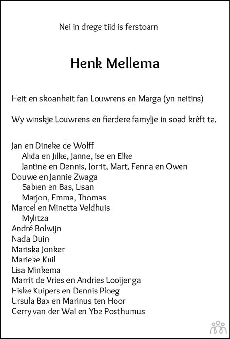 Hendrik Albert Henk Mellema 24 07 2022 Overlijdensbericht En