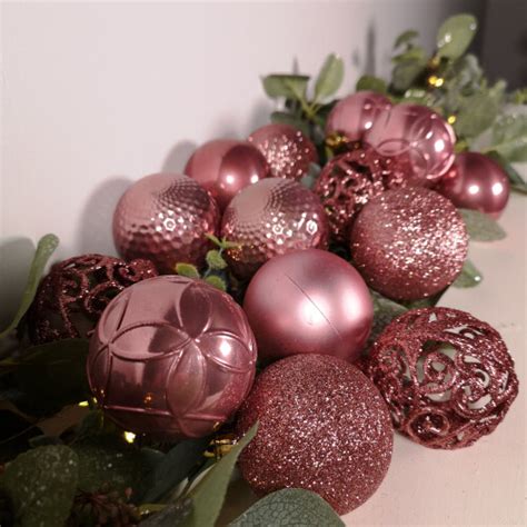 37x 6cm Christmas Decoris Shatterproof Mix Velvet Pink Baubles On OnBuy