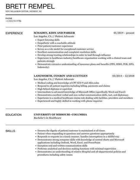 Patient Advocate Resume Sample