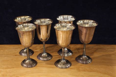 Lot Set Of Six Sterling Silver Wine Goblets