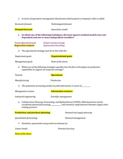 Sample Practice Exam Questions And Answers In Terms Of Operations