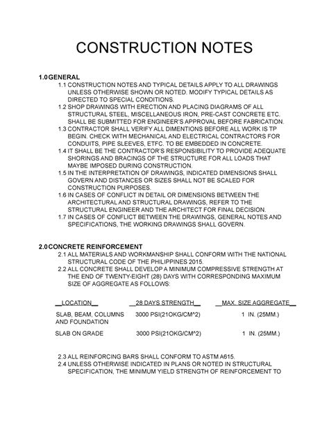 Construction Notes N A Construction Notes General Construction