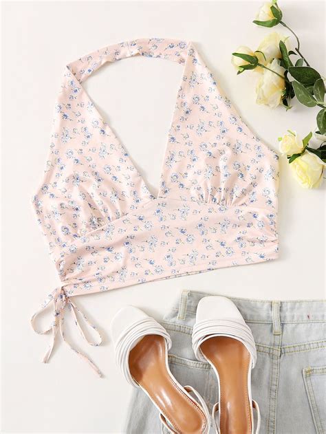 Ditsy Floral Crop Halter Top Womens Halter Tops Cute Preppy Outfits