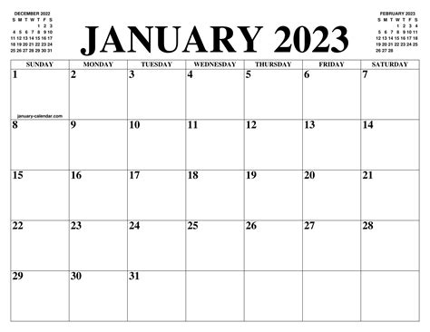 Free January 2023 Calendar Printable - Printable Calendar 2023