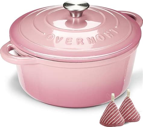 Overmont Enameled Cast Iron Dutch Oven 4 5qt Cookware With Cookbook Cotton Heat Resistant Caps