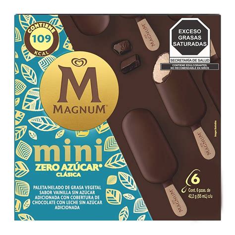 Paletas heladas Magnum mini zero azúcar clásica sabor vainilla 6 pzas