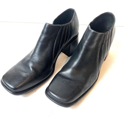 Clarks Black Leather Ankle Boots/Clogs Chunky Heel... - Depop