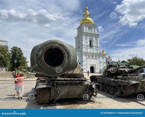 Burnt Military Vehicles And Tanks On Exhibition Editorial Stock Image