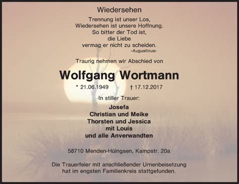 Traueranzeigen Von Wolfgang Wortmann Trauer In Nrw De