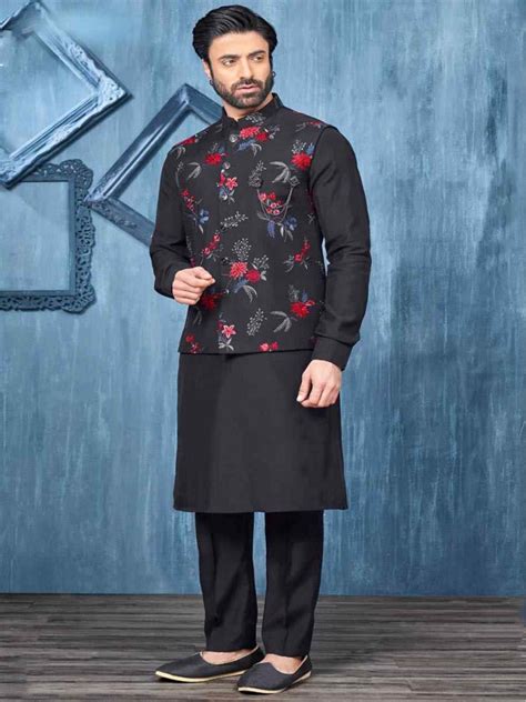 Black Art Banarasi Silk Woven Festival Wedding Kurta