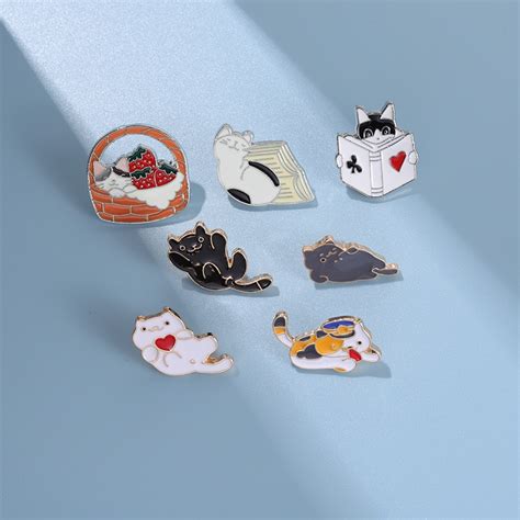 Broches De Dibujos Animados Lindos De Gato Perezoso Esmalte Pines