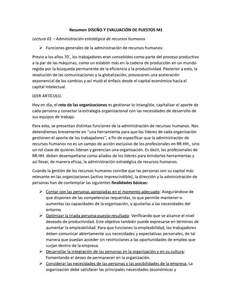 Resumen Diseño Y Evaluación De Puestos Módulo 1 Resumen DiseÑo Y EvaluaciÓn De Puestos M