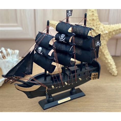 Barco Pirata De Madeira Perola Negra Decorativo Preto Navio Pirata